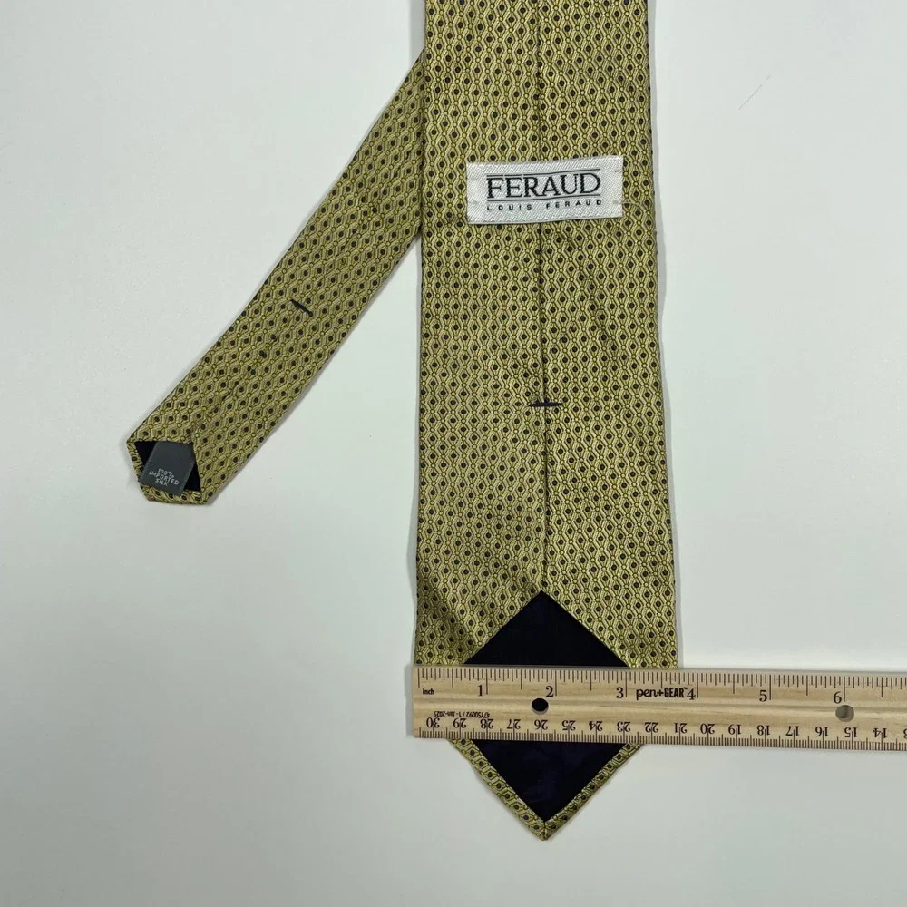 Louis Feraud Gold Navy Geometric Silk Necktie Mens One Size